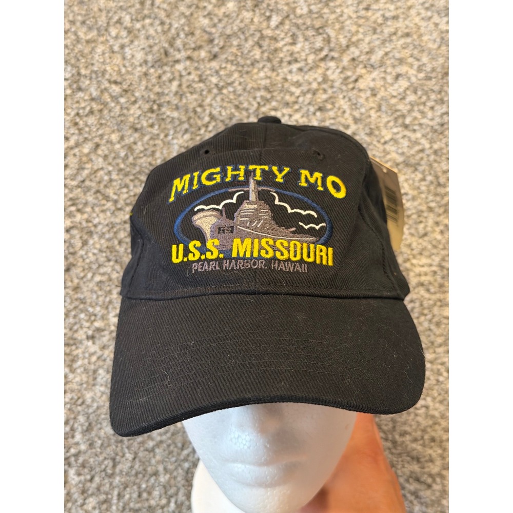 Hawaiian Headwear Hat Mens OSFM Black USS Missouri Mighty Mo Pearl Harbor Hat
